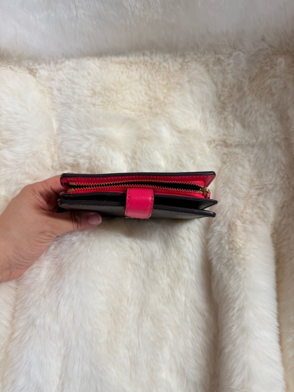 Coach Black Signature Compact Wallet with Pink Snap Tab - Picture 3 of 13